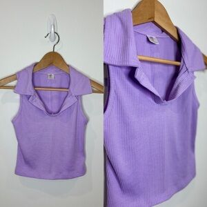 SSS Purple Sleeveless Collared Crop Top (XS)